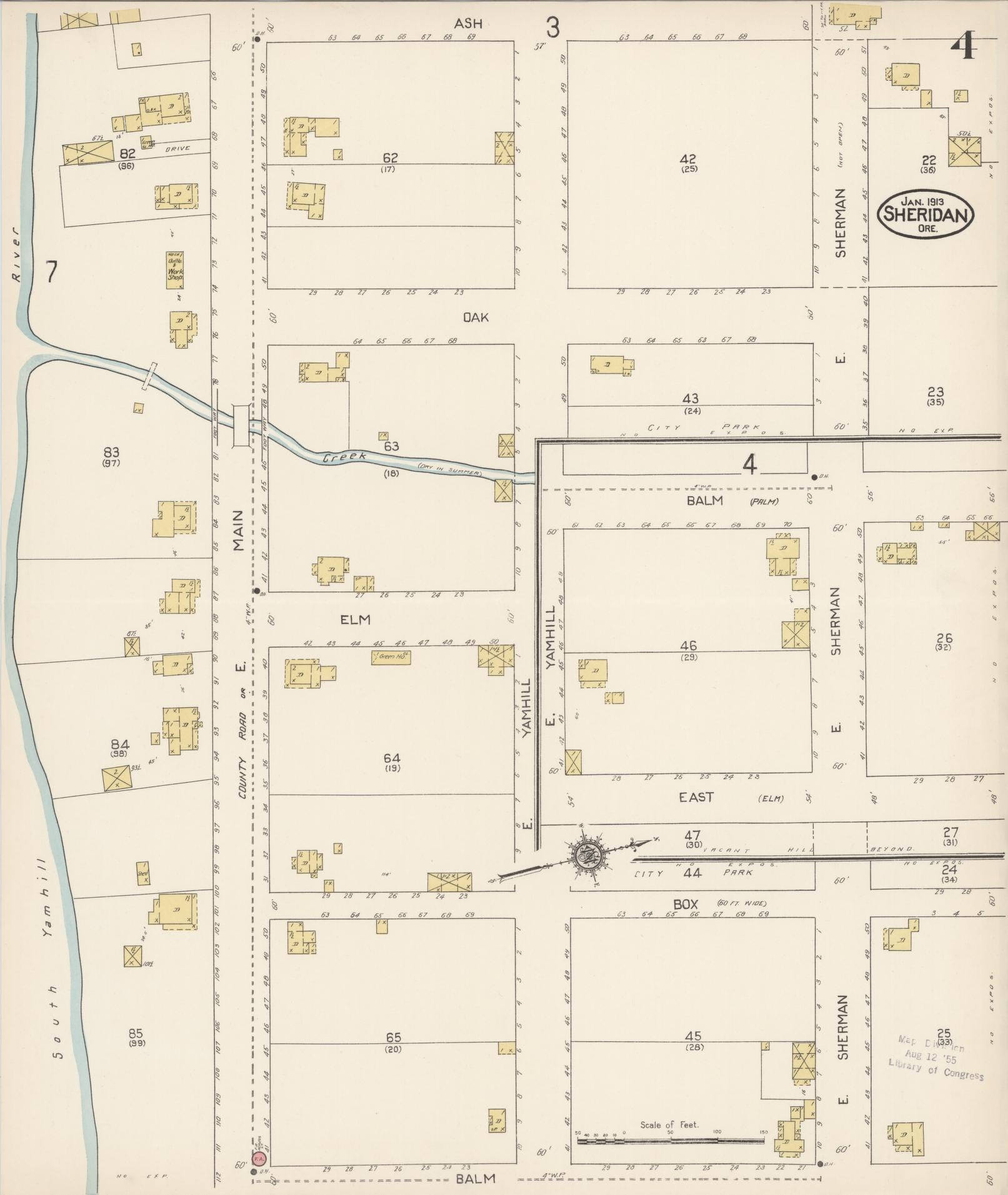 Sanborn Fire Insurance Map from Sheridan, Yamhill County, Oregon (1913), Sheet #0004 - Historic Sanborn Fire Insurance Map Print, vintage old map wall art, antique decor, genealogy gift, Oregon Oregon map