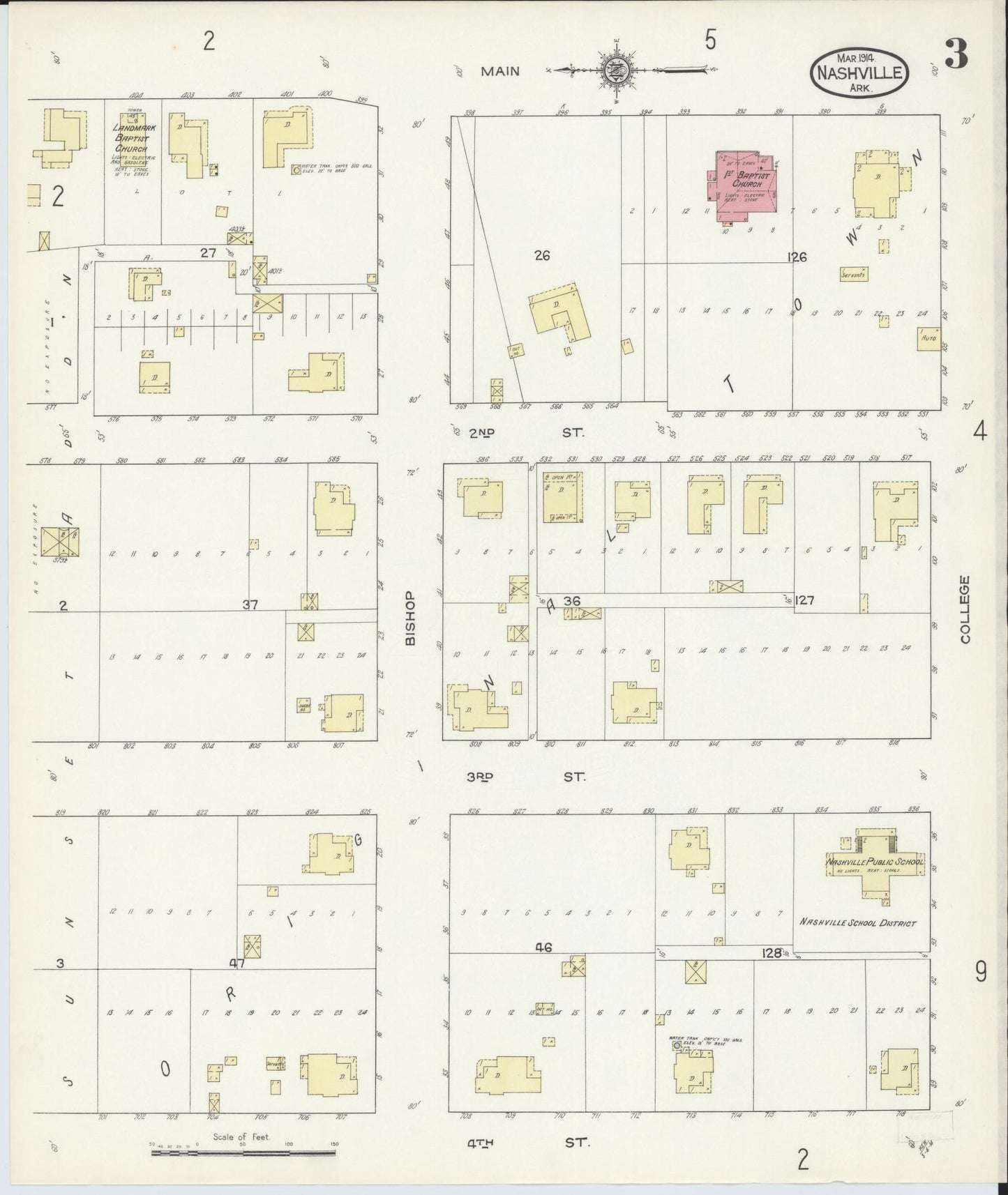 Sanborn Fire Insurance Map from Nashville, Howard County, Arkansas (1914), Sheet #0003 - Historic Sanborn Fire Insurance Map Print, vintage old map wall art, antique decor, genealogy gift, Arkansas Arkansas map
