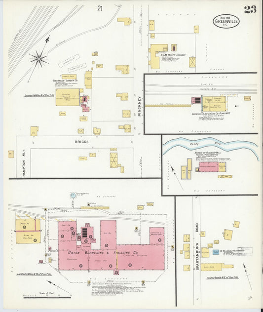 Sanborn Fire Insurance Map from Greenville, Greenville County, South Carolina (1908), Sheet #0023 - Historic Sanborn Fire Insurance Map Print, vintage old map wall art, antique decor, genealogy gift, South Carolina South Carolina map