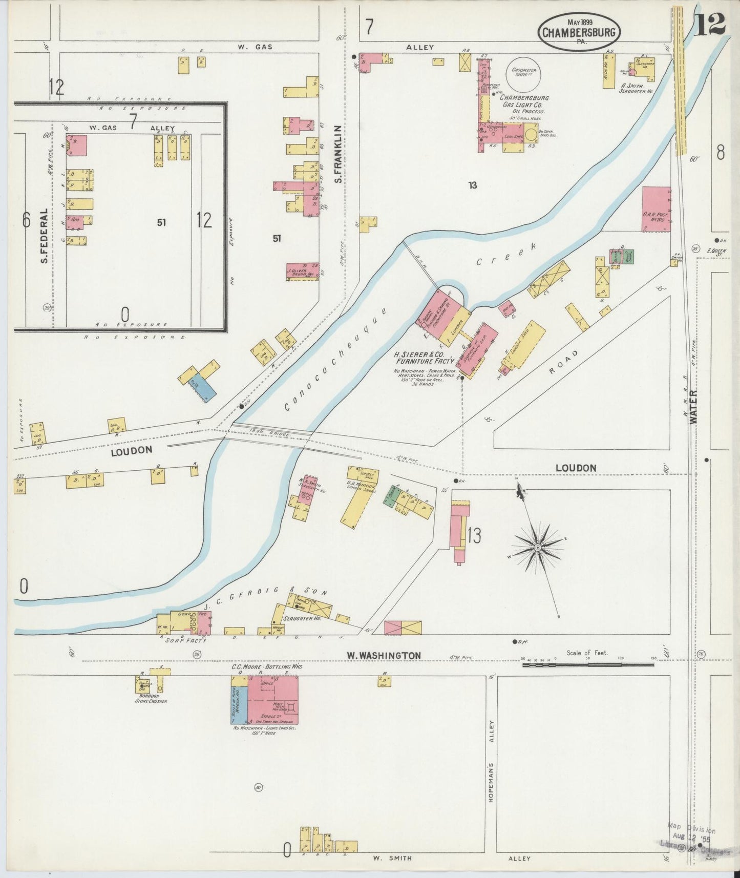 Sanborn Fire Insurance Map from Chambersburg, Franklin County, Pennsylvania (1899), Sheet #0012 - Historic Sanborn Fire Insurance Map Print, vintage old map wall art, antique decor, genealogy gift, Pennsylvania Pennsylvania map