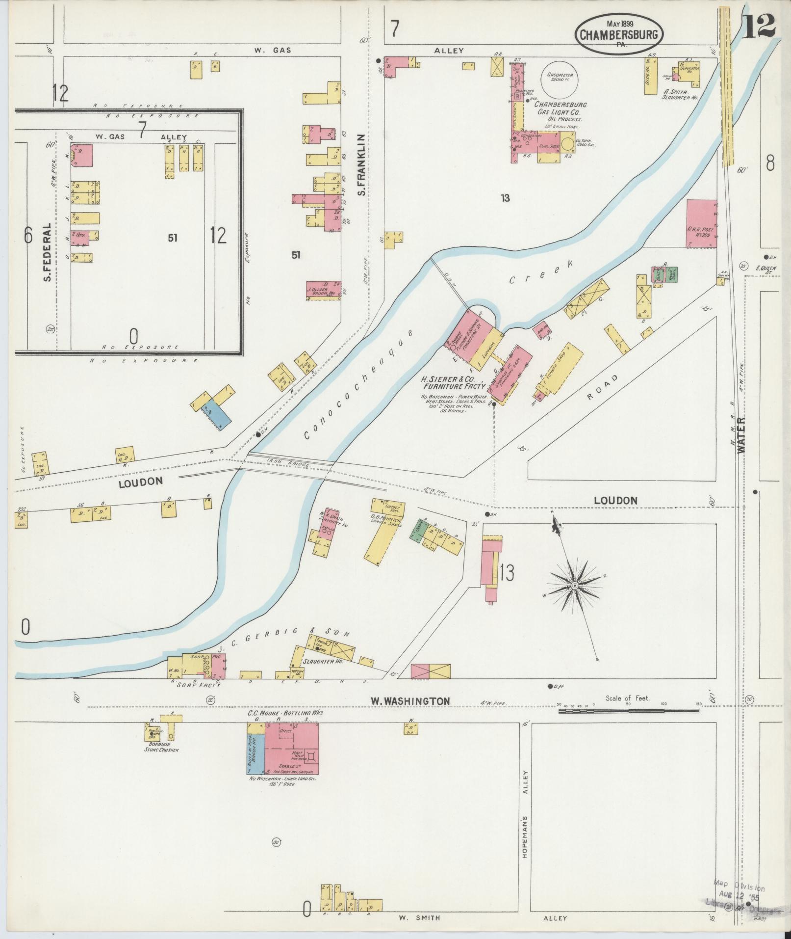 Sanborn Fire Insurance Map from Chambersburg, Franklin County, Pennsylvania (1899), Sheet #0012 - Historic Sanborn Fire Insurance Map Print, vintage old map wall art, antique decor, genealogy gift, Pennsylvania Pennsylvania map