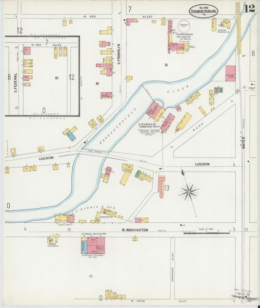Sanborn Fire Insurance Map from Chambersburg, Franklin County, Pennsylvania (1899), Sheet #0012 - Historic Sanborn Fire Insurance Map Print, vintage old map wall art, antique decor, genealogy gift, Pennsylvania Pennsylvania map