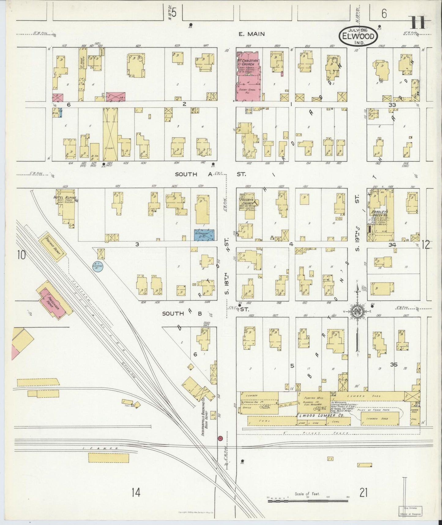 Sanborn Fire Insurance Map from Elwood, Madison County, Indiana (1916), Sheet #0011 - Complete Map Set gallery image, historic Sanborn map, vintage wall art, Indiana Indiana