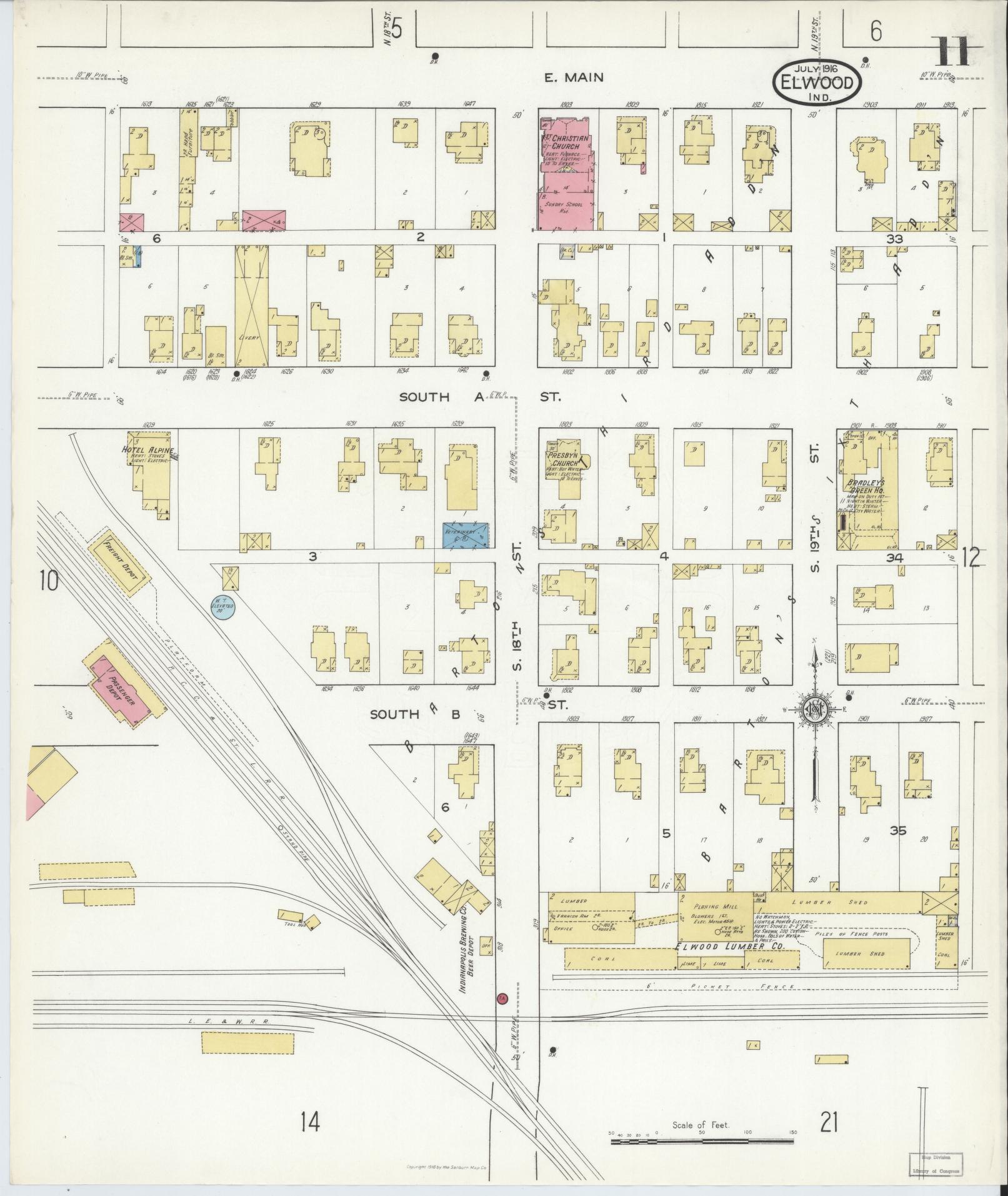 Sanborn Fire Insurance Map from Elwood, Madison County, Indiana (1916), Sheet #0011 - Complete Map Set gallery image, historic Sanborn map, vintage wall art, Indiana Indiana