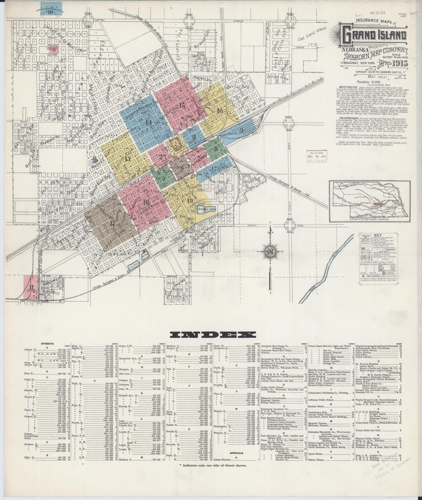 Sanborn Fire Insurance Map from Grand Island, Hall County, Nebraska (1915), Sheet #0001 - Complete Map Set gallery image, historic Sanborn map, vintage wall art, Nebraska Nebraska