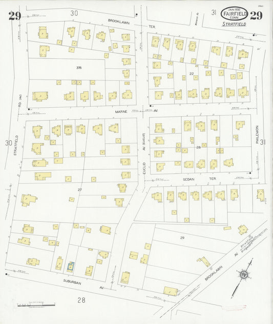 Sanborn Fire Insurance Map from Fairfield, Fairfield County, Connecticut (1930), Sheet #0029 - Historic Sanborn Fire Insurance Map Print, vintage old map wall art, antique decor, genealogy gift, Connecticut Connecticut map