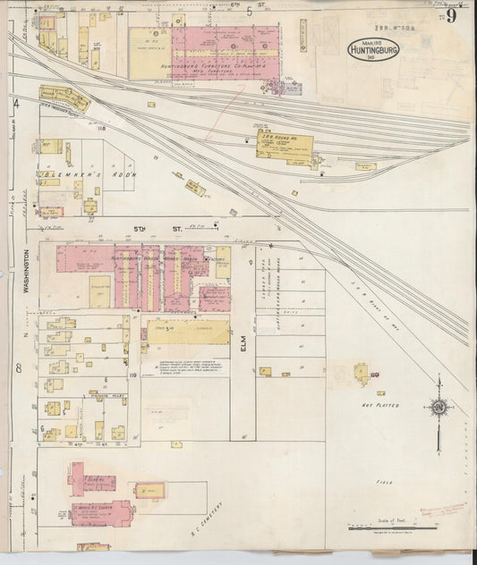 Sanborn Fire Insurance Map from Huntingburg, Dubois County, Indiana (1949), Sheet #0009 - Historic Sanborn Fire Insurance Map Print, vintage old map wall art, antique decor, genealogy gift, Indiana Indiana map