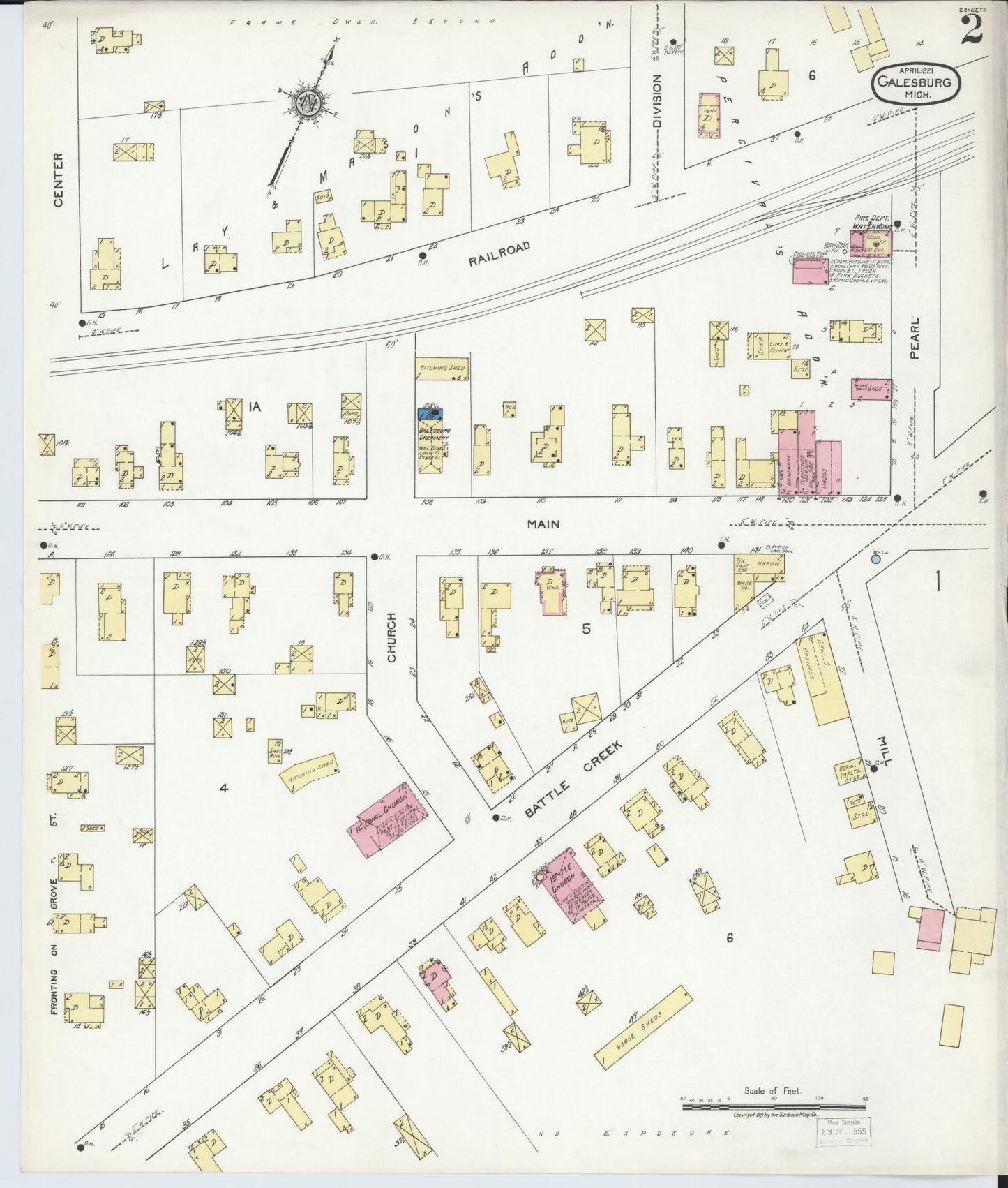 Sanborn Fire Insurance Map from Galesburg, Kalamazoo County, Michigan (1921), Sheet #0002 - Complete Map Set gallery image, historic Sanborn map, vintage wall art, Michigan Michigan