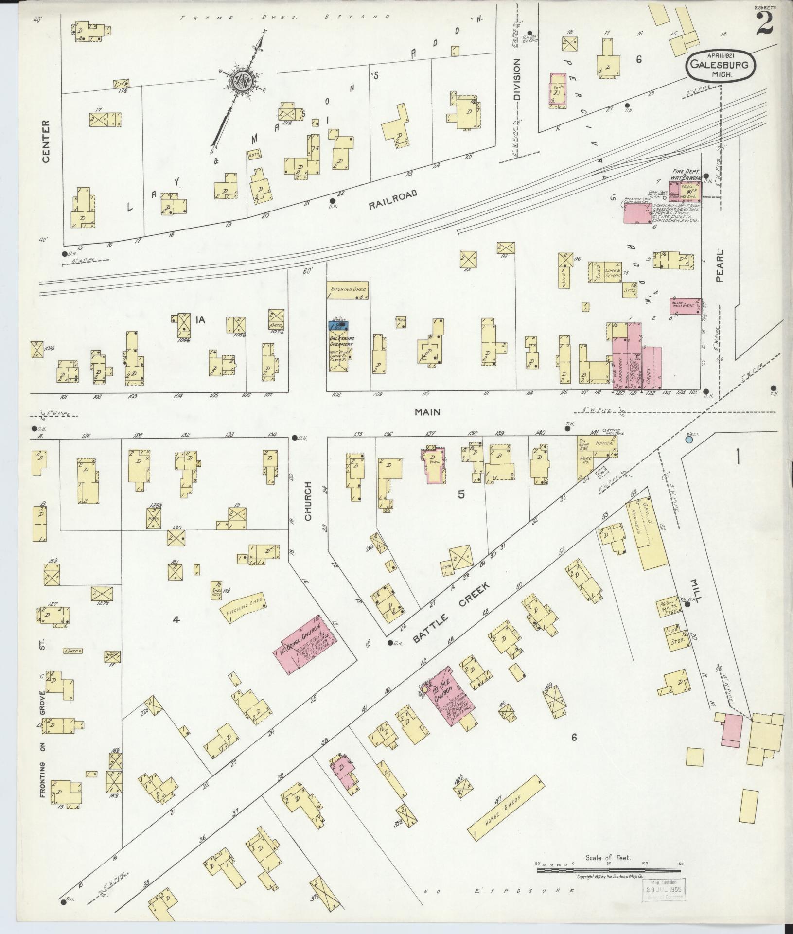 Sanborn Fire Insurance Map from Galesburg, Kalamazoo County, Michigan (1921), Sheet #0002 - Complete Map Set gallery image, historic Sanborn map, vintage wall art, Michigan Michigan