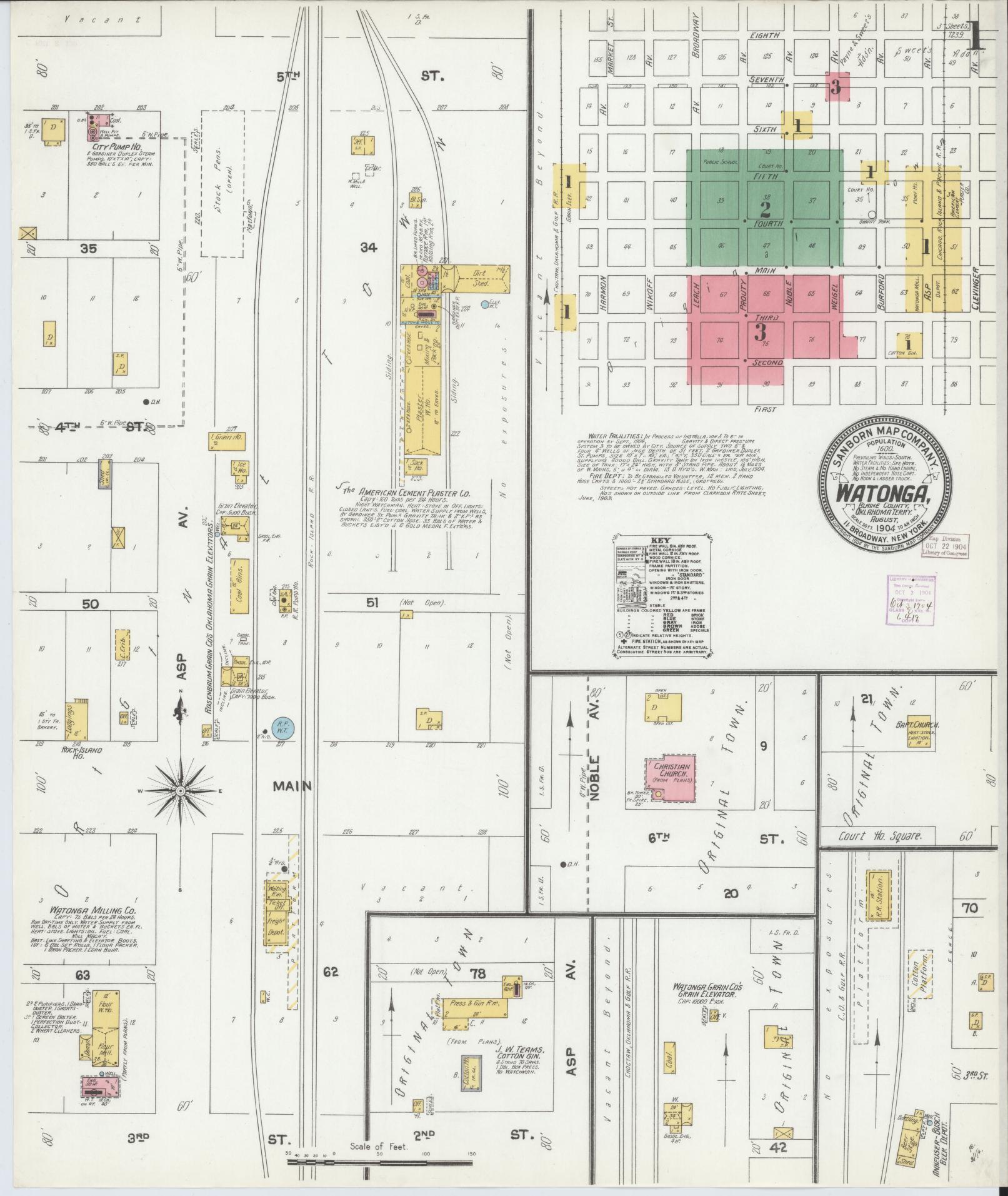Sanborn Fire Insurance Map from Watonga, Blaine County, Oklahoma (1904), Sheet #0001 - Complete Map Set gallery image, historic Sanborn map, vintage wall art, Oklahoma Oklahoma