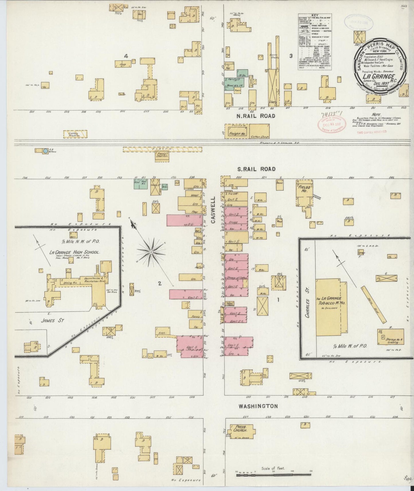 Sanborn Fire Insurance Map from La Grange, Lenoir County, North Carolina (1897), Sheet #0001 - Historic Sanborn Fire Insurance Map Print, vintage old map wall art, antique decor, genealogy gift, North Carolina North Carolina map