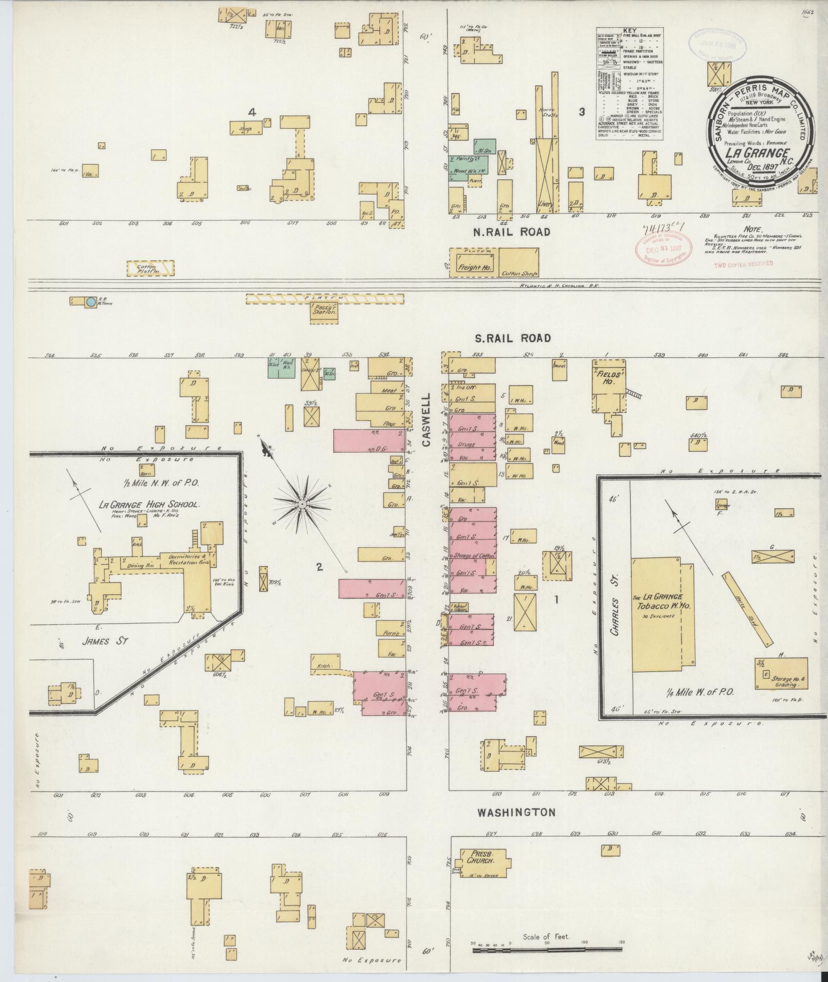 Sanborn Fire Insurance Map from La Grange, Lenoir County, North Carolina (1897), Sheet #0001 - Historic Sanborn Fire Insurance Map Print, vintage old map wall art, antique decor, genealogy gift, North Carolina North Carolina map