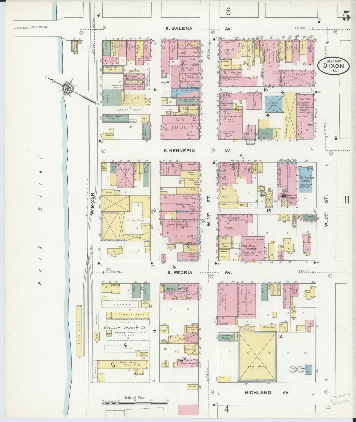 Sanborn Fire Insurance Map from Dixon, Lee County, Illinois (1910), Sheet #0005 - Historic Sanborn Fire Insurance Map Print, vintage old map wall art, antique decor, genealogy gift, Illinois Illinois map