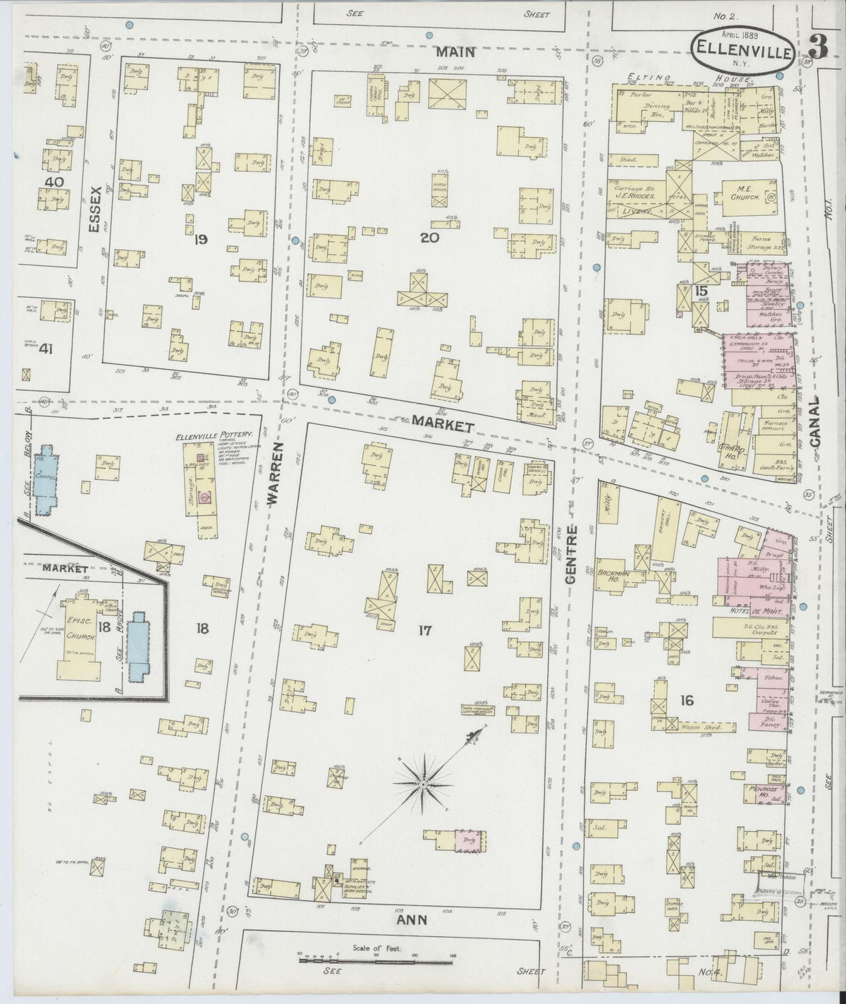 Sanborn Fire Insurance Map from Ellenville, Ulster County, New York (1889), Sheet #0003 - Complete Map Set gallery image, historic Sanborn map, vintage wall art, New York New York