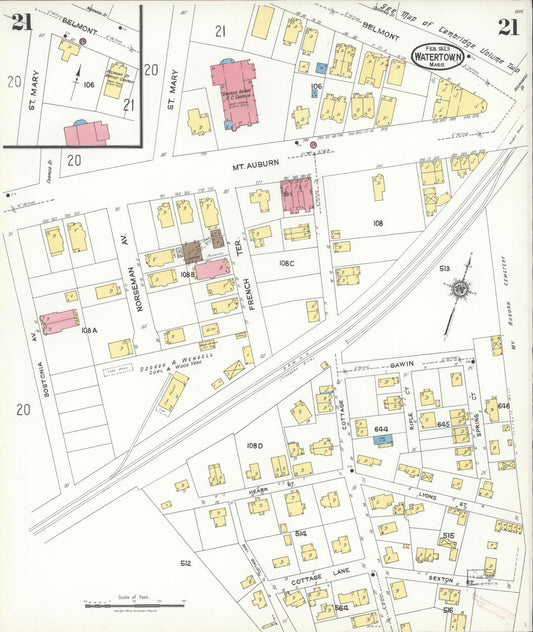 Sanborn Fire Insurance Map from Watertown, Middlesex County, Massachusetts (1923), Sheet #0021 - Historic Sanborn Fire Insurance Map Print, vintage old map wall art, antique decor, genealogy gift, Massachusetts Massachusetts map
