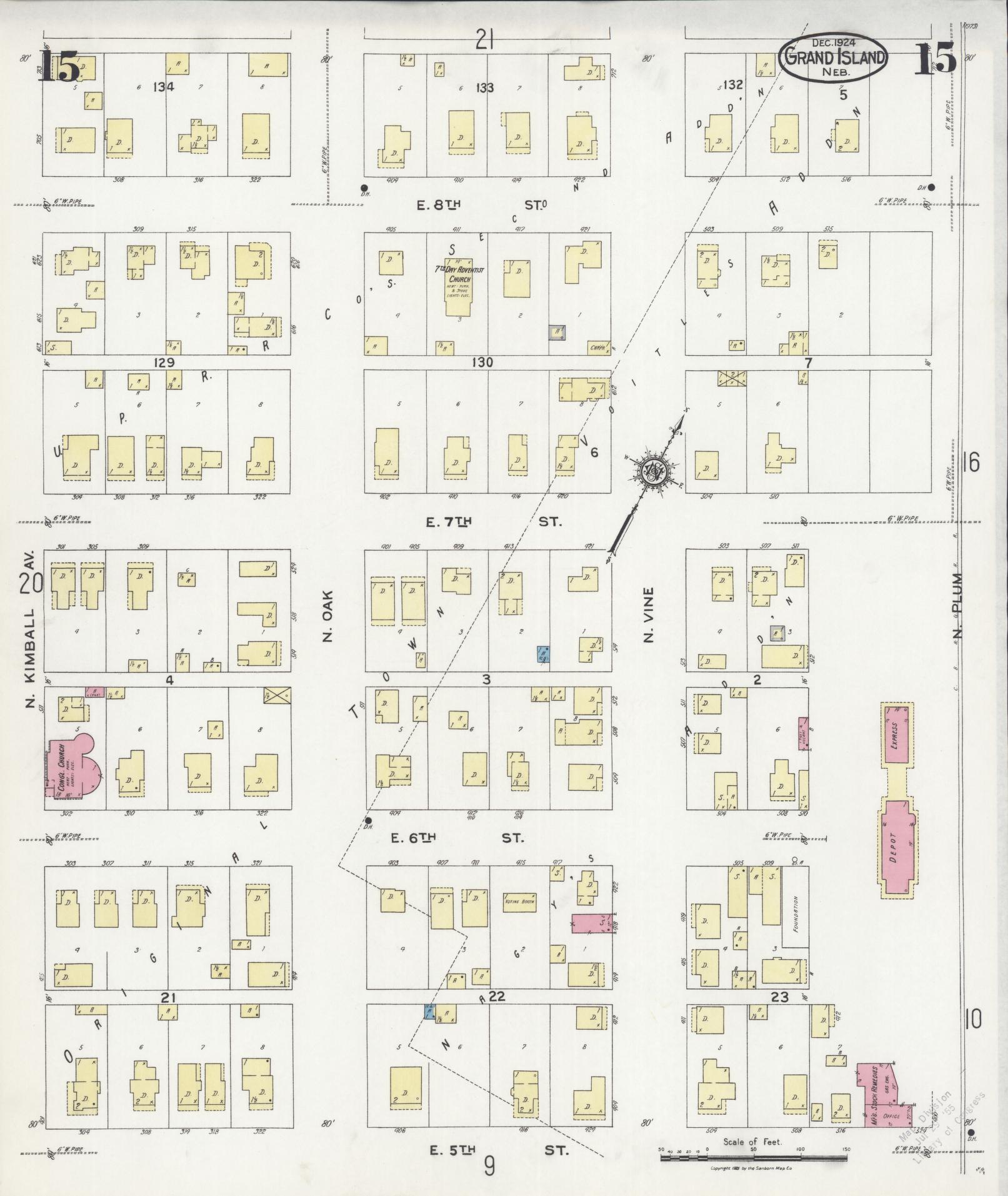 Sanborn Fire Insurance Map from Grand Island, Hall County, Nebraska (1924), Sheet #0015 - Complete Map Set gallery image, historic Sanborn map, vintage wall art, Nebraska Nebraska
