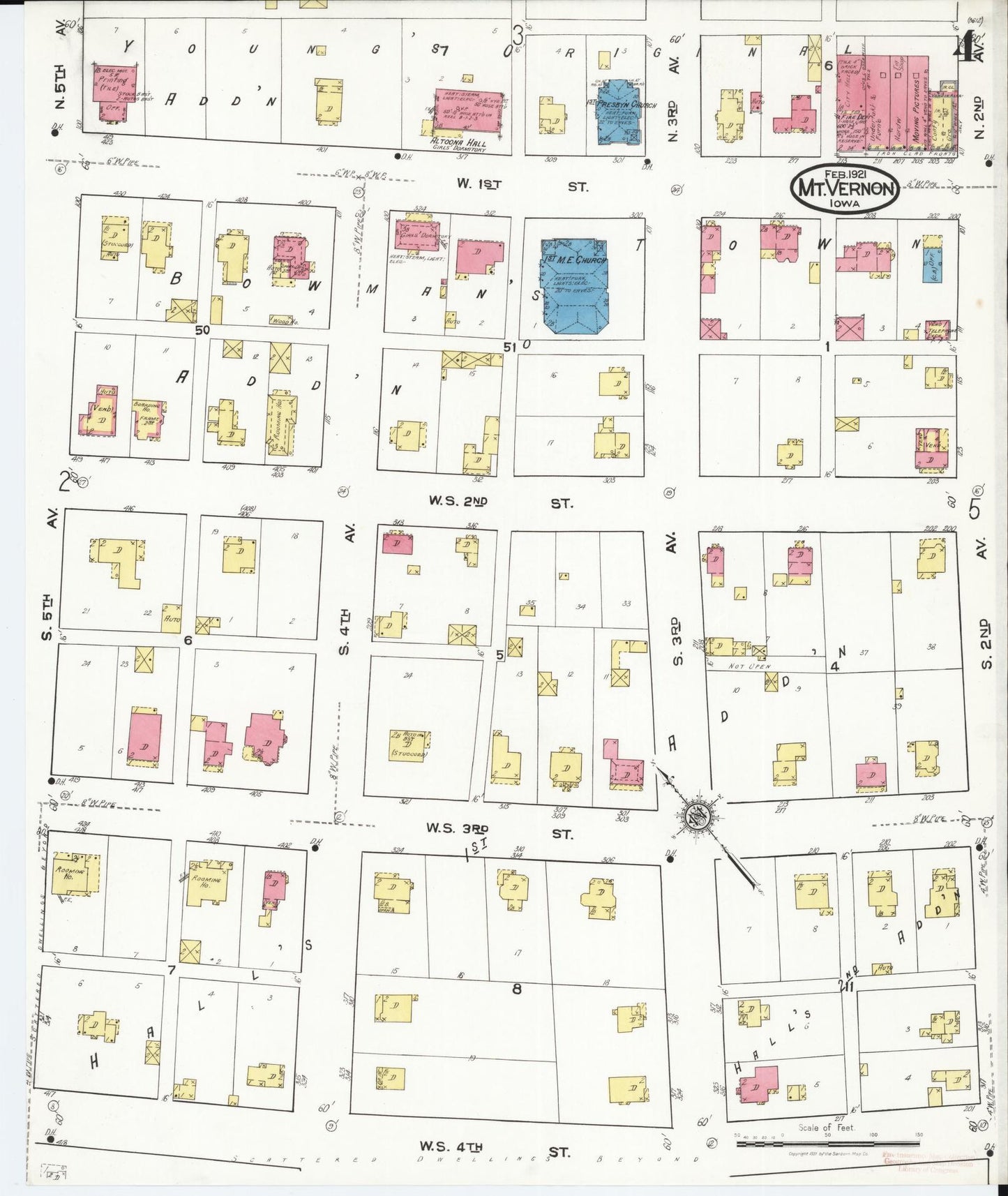 Sanborn Fire Insurance Map from Mount Vernon, Linn County, Iowa (1921), Sheet #0004 - Historic Sanborn Fire Insurance Map Print, vintage old map wall art