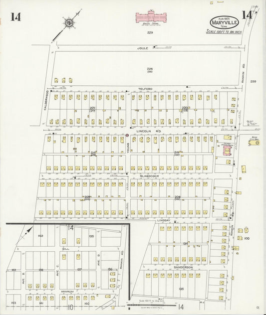 Sanborn Fire Insurance Map from Maryville, Blount County, Tennessee (1925), Sheet #0014 - Historic Sanborn Fire Insurance Map Print, vintage old map wall art, antique decor, genealogy gift, Tennessee Tennessee map