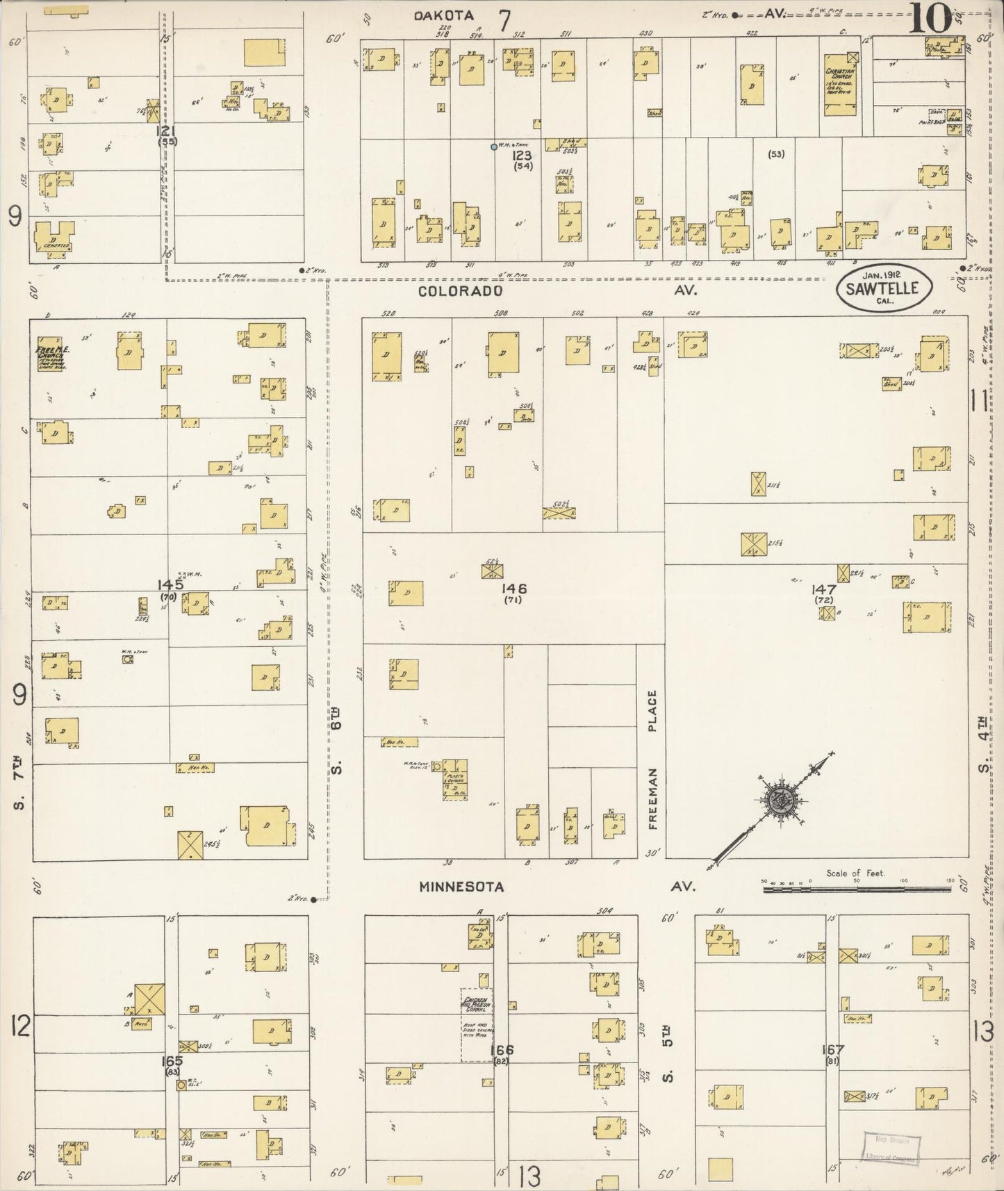 Sanborn Fire Insurance Map from Sawtelle, Los Angeles County, California (1912), Sheet #0010 - Complete Map Set gallery image, historic Sanborn map, vintage wall art, California California