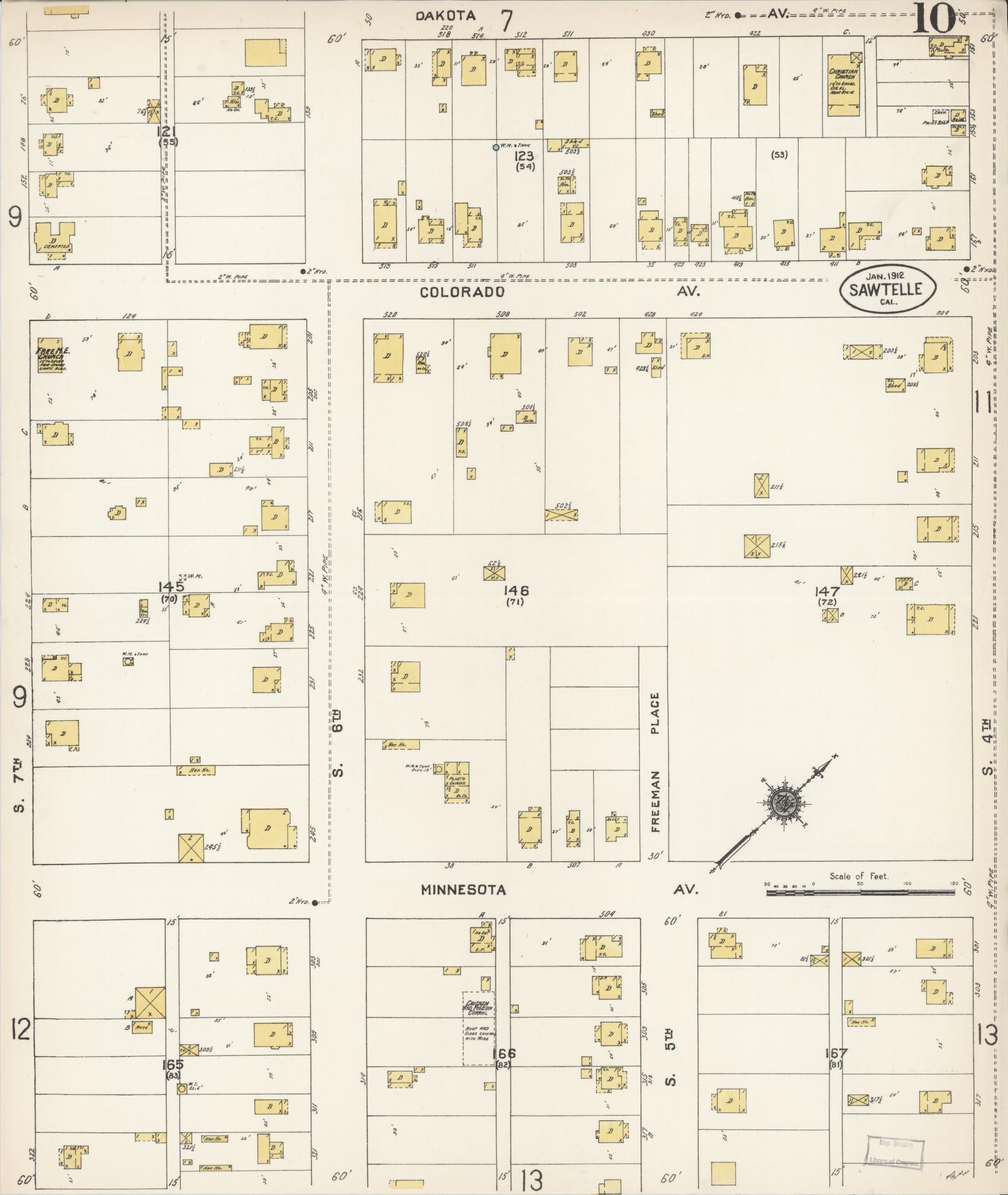 Sanborn Fire Insurance Map from Sawtelle, Los Angeles County, California (1912), Sheet #0010 - Complete Map Set gallery image, historic Sanborn map, vintage wall art, California California