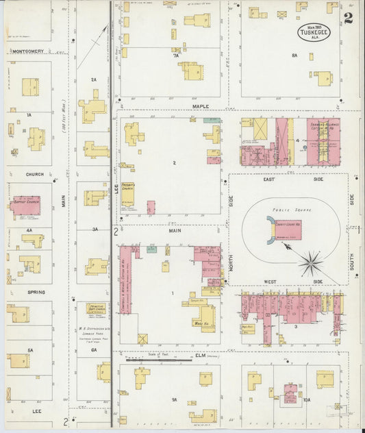 Sanborn Fire Insurance Map from Tuskegee, Macon County, Alabama (1903), Sheet #0002 - Historic Sanborn Fire Insurance Map Print, vintage old map wall art, antique decor, genealogy gift, Alabama Alabama map
