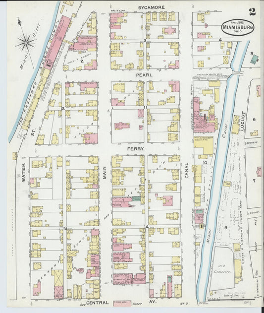 Sanborn Fire Insurance Map from Miamisburg, Montgomery County, Ohio (1892), Sheet #0002 - Historic Sanborn Fire Insurance Map Print, vintage old map wall art, antique decor, genealogy gift, Ohio Ohio map