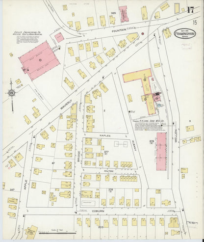 Sanborn Fire Insurance Map from Framingham, Middlesex County, Massachusetts (1915), Sheet #0017 - Historic Sanborn Fire Insurance Map Print, vintage old map wall art, antique decor, genealogy gift, Massachusetts Massachusetts map