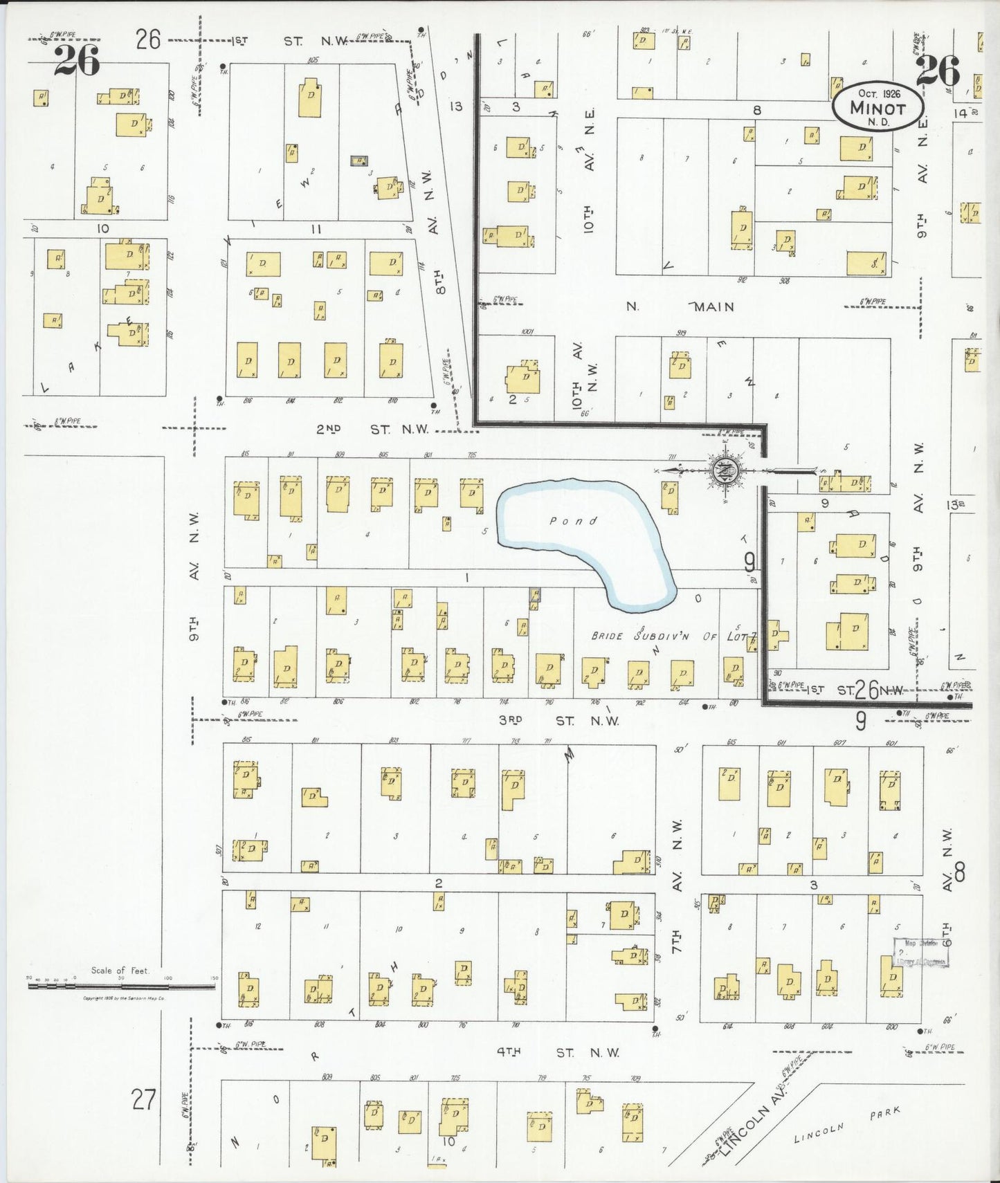 Sanborn Fire Insurance Map from Minot, Ward County, North Dakota (1926), Sheet #0026 - Historic Sanborn Fire Insurance Map Print, vintage old map wall art, antique decor, genealogy gift, North Dakota North Dakota map