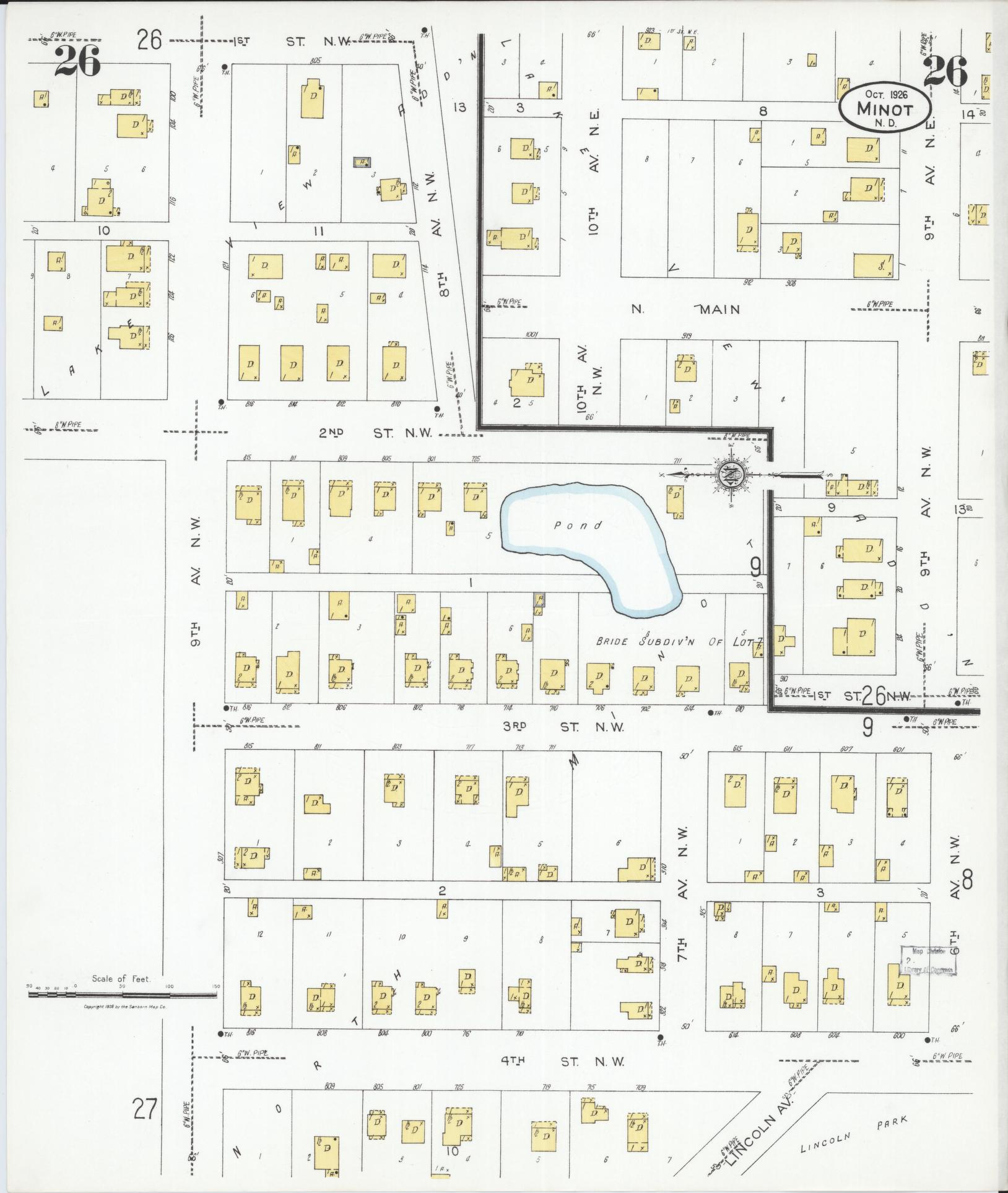 Sanborn Fire Insurance Map from Minot, Ward County, North Dakota (1926), Sheet #0026 - Historic Sanborn Fire Insurance Map Print, vintage old map wall art, antique decor, genealogy gift, North Dakota North Dakota map