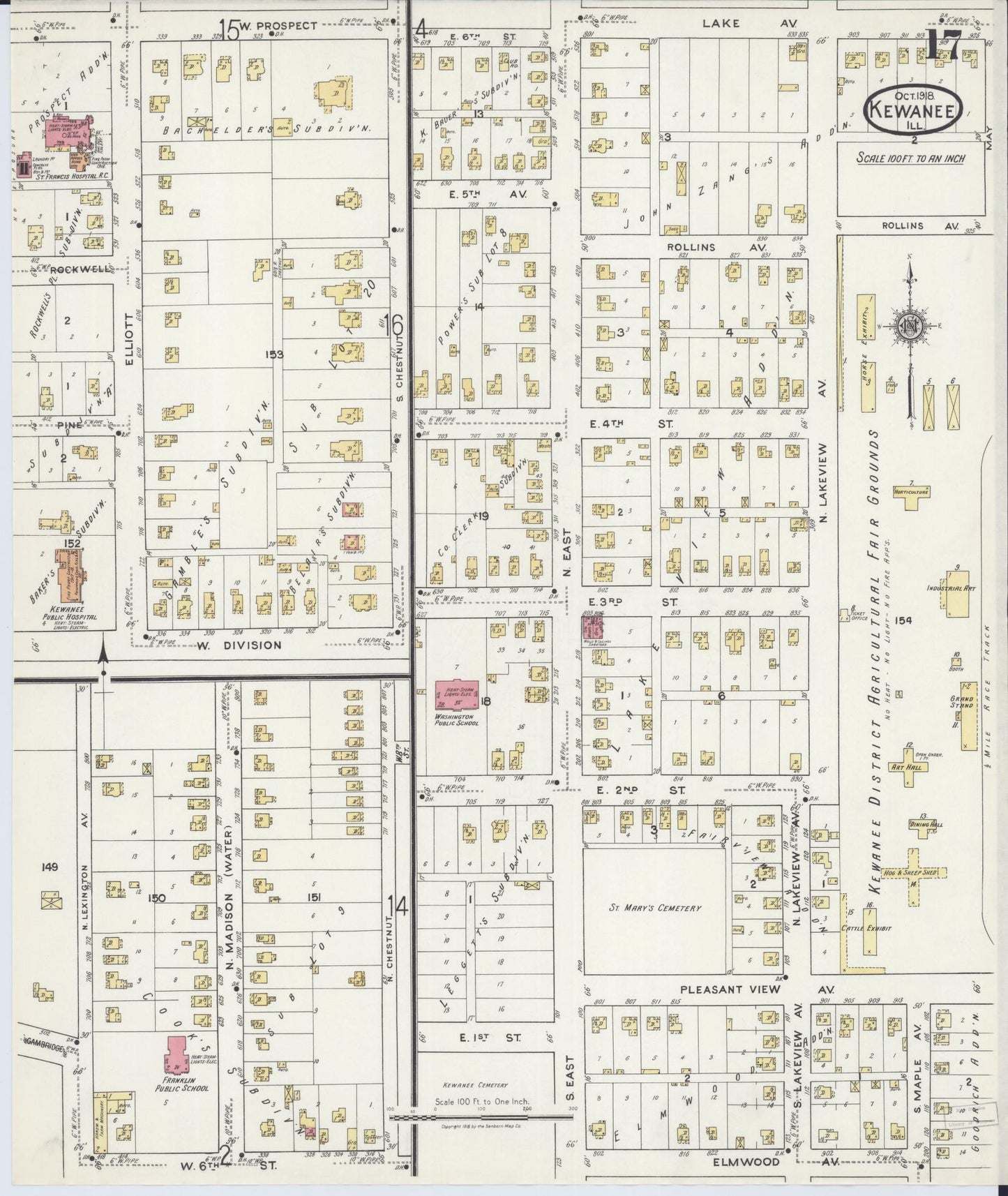 Sanborn Fire Insurance Map from Kewanee, Henry County, Illinois (1918), Sheet #0017 - Complete Map Set gallery image, historic Sanborn map, vintage wall art, Illinois Illinois