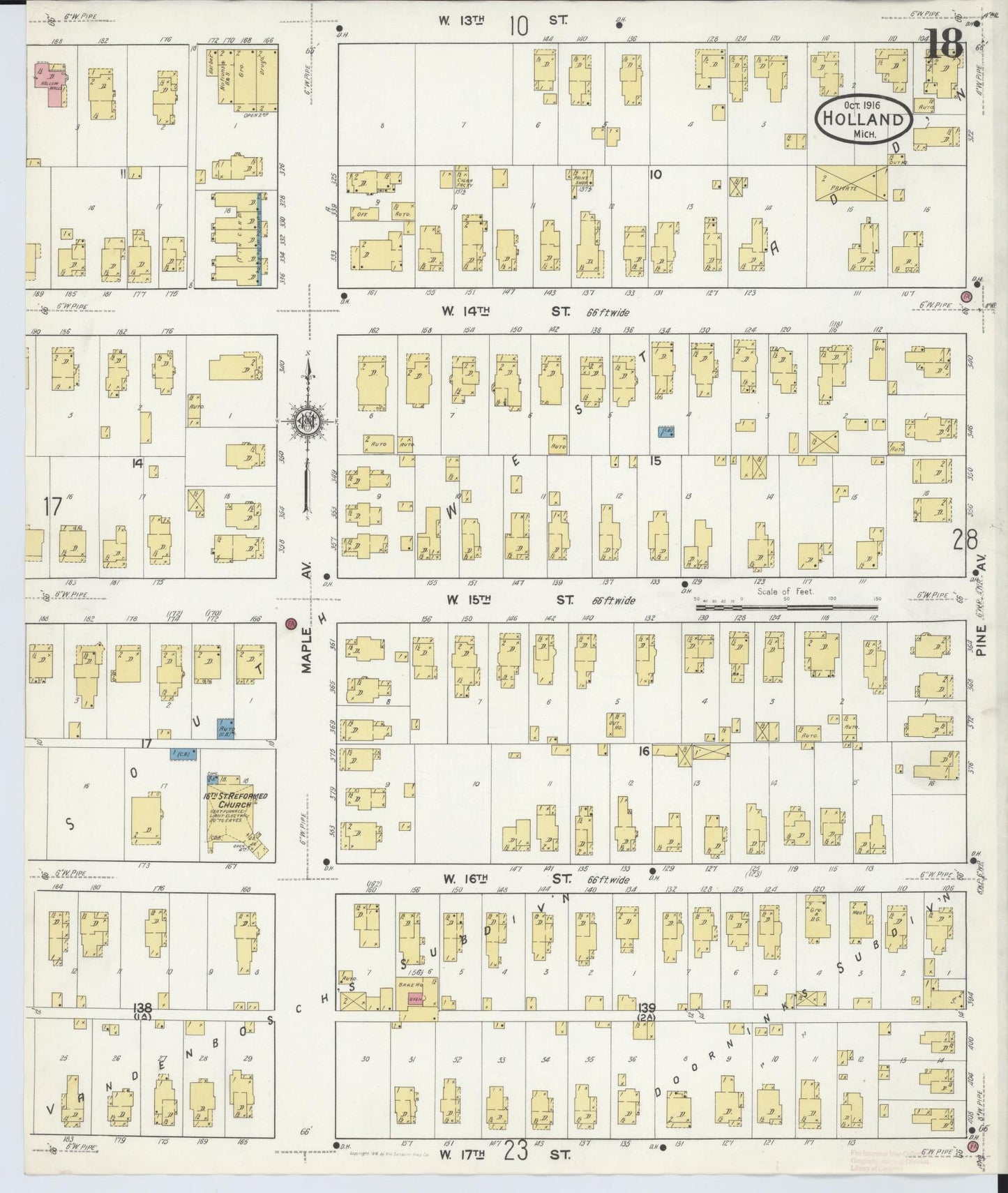 Sanborn Fire Insurance Map from Holland, Ottawa County, Michigan (1916), Sheet #0018 - Complete Map Set gallery image, historic Sanborn map, vintage wall art, Michigan Michigan