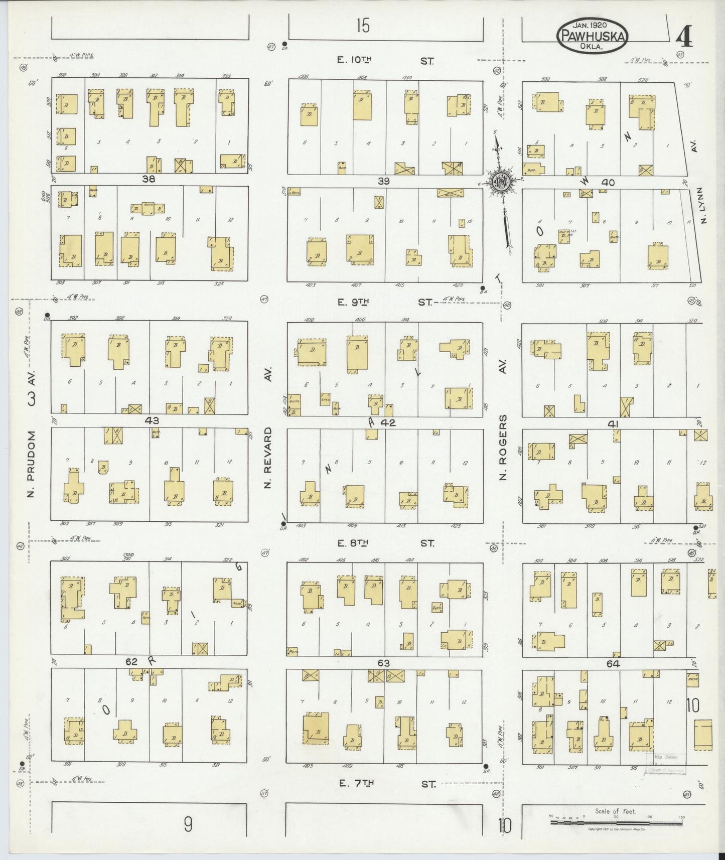 Sanborn Fire Insurance Map from Pawhuska, Osage County, Oklahoma (1920), Sheet #0004 - Complete Map Set gallery image, historic Sanborn map, vintage wall art, Oklahoma Oklahoma