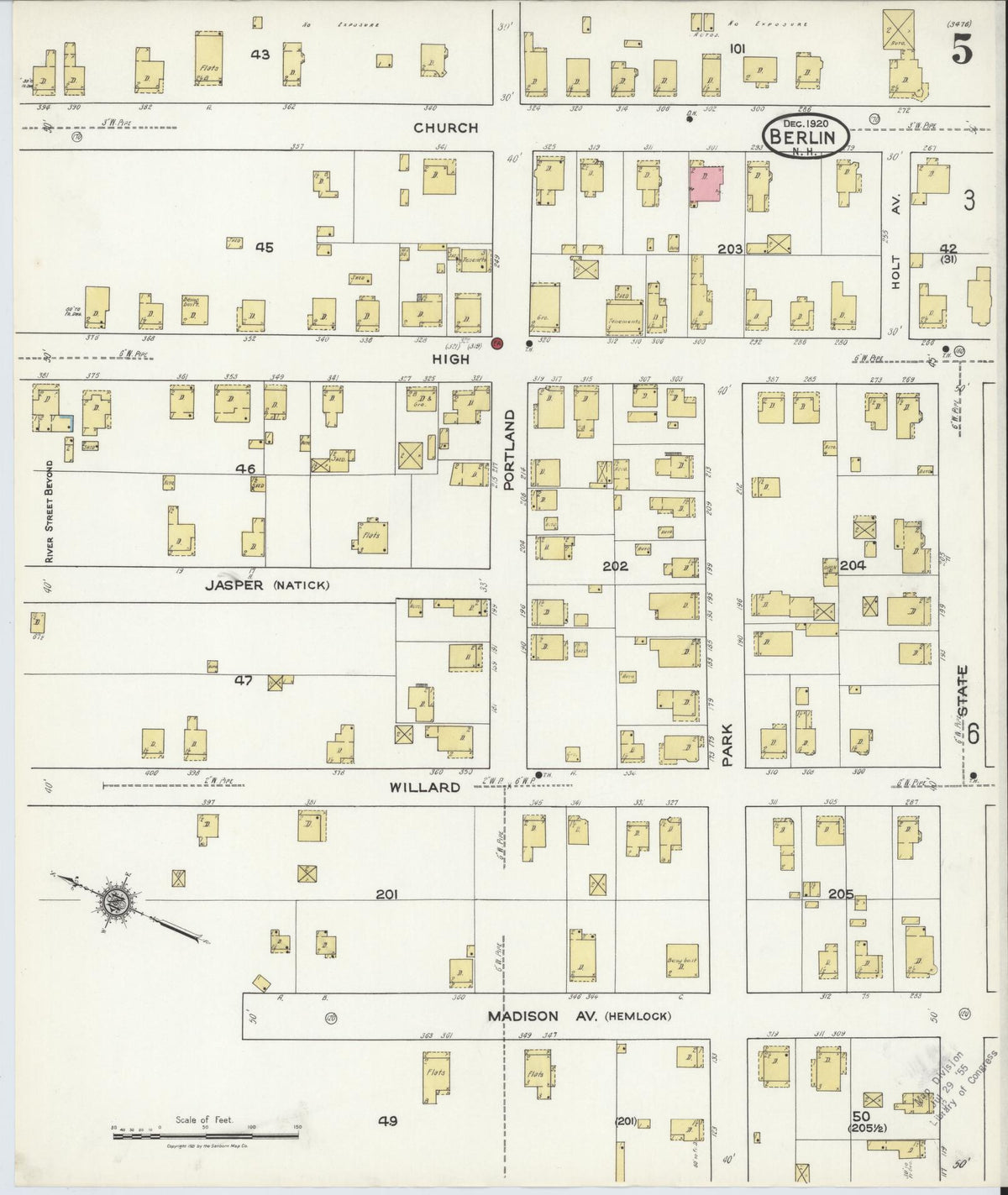 Sanborn Fire Insurance Map from Berlin, Coos County, New Hampshire (1920), Sheet #0005 - Complete Map Set gallery image, historic Sanborn map, vintage wall art, New Hampshire New Hampshire