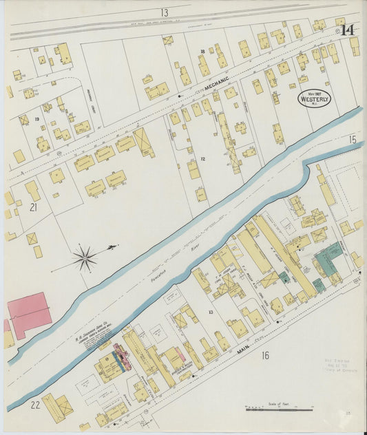 Sanborn Fire Insurance Map from Westerly, Washington County, Rhode Island (1907), Sheet #0014 - Historic Sanborn Fire Insurance Map Print, vintage old map wall art, antique decor, genealogy gift, Rhode Island Rhode Island map