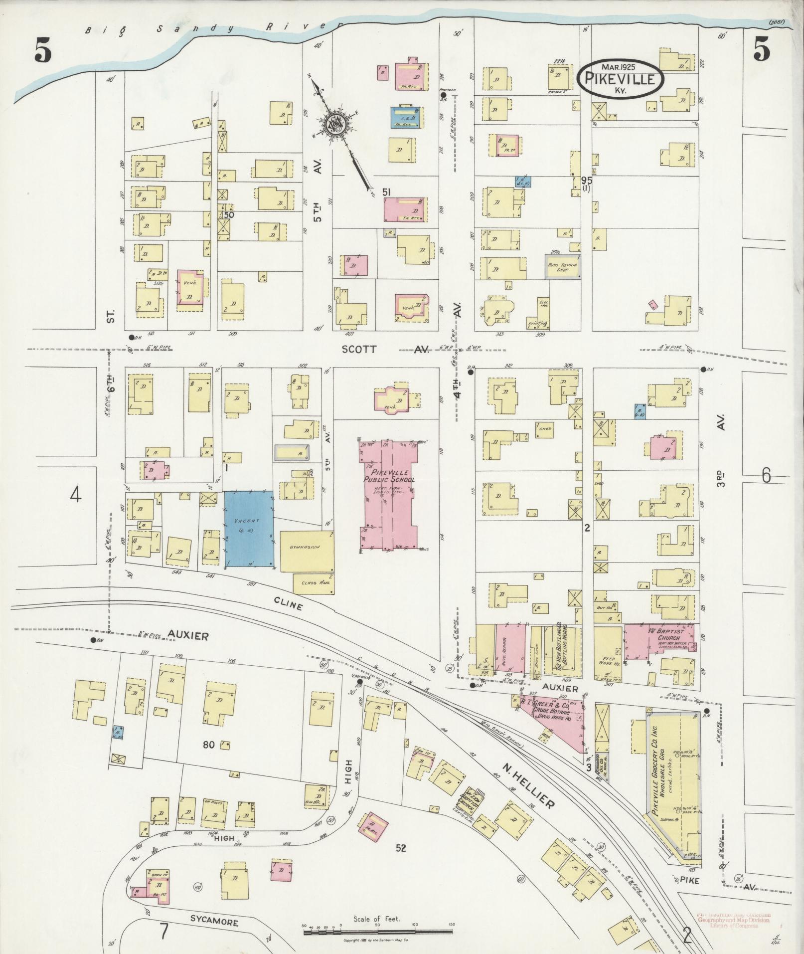 Sanborn Fire Insurance Map from Pikeville, Pike County, Kentucky (1925), Sheet #0005 - Complete Map Set gallery image, historic Sanborn map, vintage wall art, Kentucky Kentucky