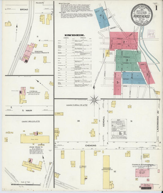 Sanborn Fire Insurance Map from Horseheads, Chemung County, New York (1908), Sheet #0001 - Complete Map Set gallery image, historic Sanborn map, vintage wall art, New York New York