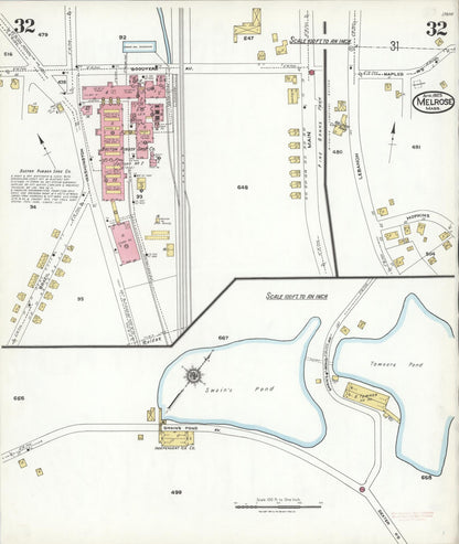 Sanborn Fire Insurance Map from Melrose, Middlesex County, Massachusetts (1923), Sheet #0032 - Historic Sanborn Fire Insurance Map Print, vintage old map wall art, antique decor, genealogy gift, Massachusetts Massachusetts map