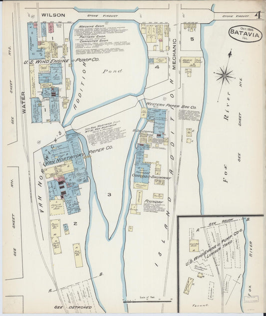 Sanborn Fire Insurance Map from Batavia, Kane County, Illinois (1885), Sheet #0004 - Historic Sanborn Fire Insurance Map Print, vintage old map wall art, antique decor, genealogy gift, Illinois Illinois map
