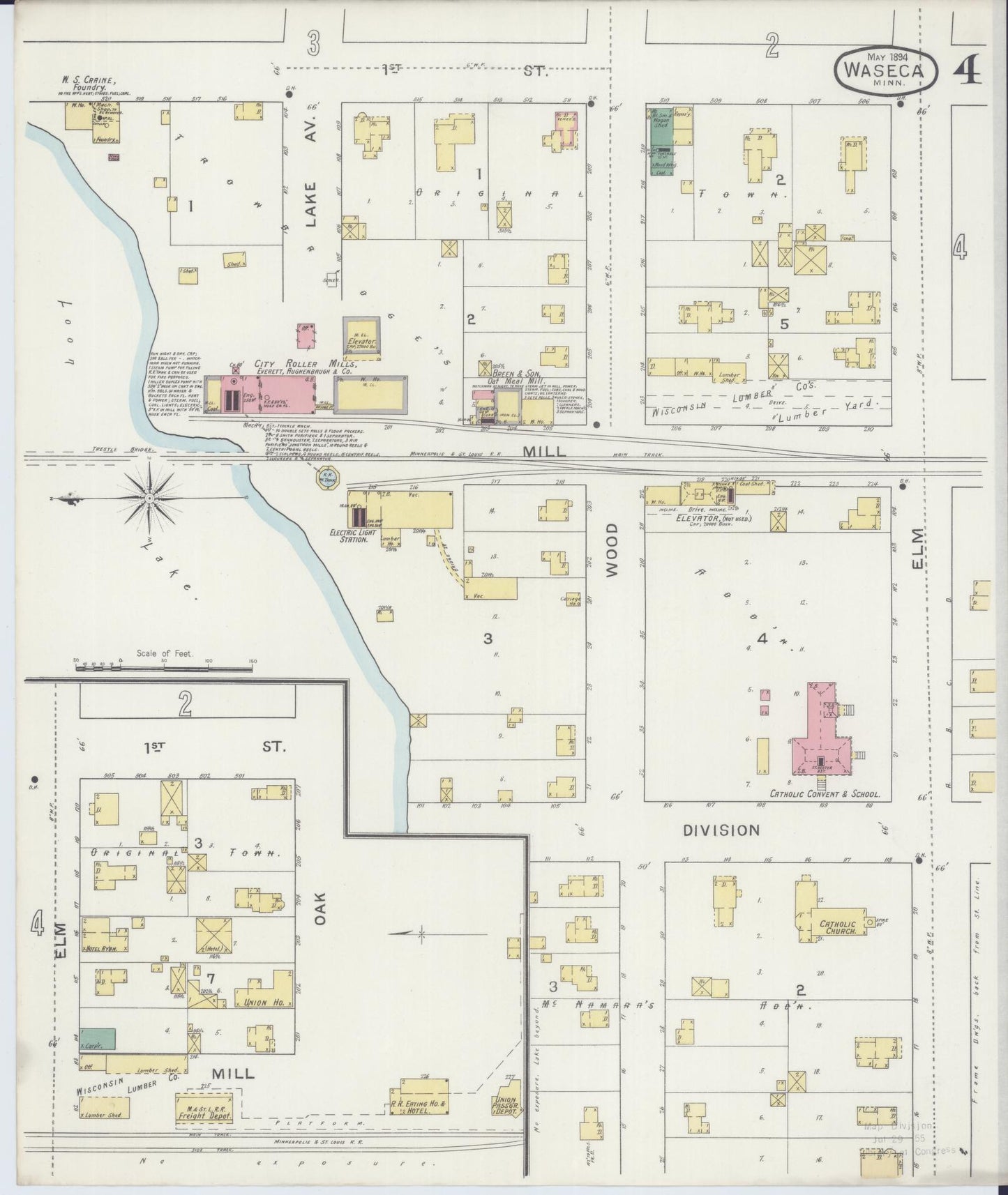 Sanborn Fire Insurance Map from Waseca, Waseca County, Minnesota (1894), Sheet #0004 - Historic Sanborn Fire Insurance Map Print, vintage old map wall art, antique decor, genealogy gift, Minnesota Minnesota map