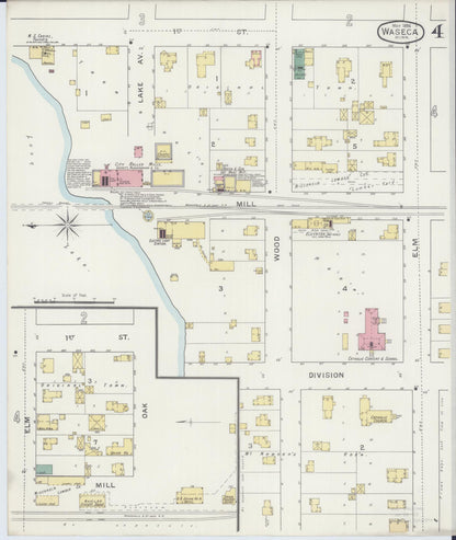 Sanborn Fire Insurance Map from Waseca, Waseca County, Minnesota (1894), Sheet #0004 - Historic Sanborn Fire Insurance Map Print, vintage old map wall art, antique decor, genealogy gift, Minnesota Minnesota map