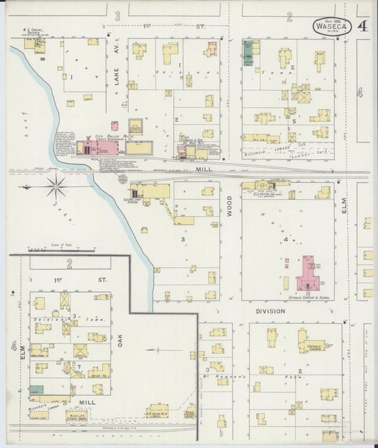 Sanborn Fire Insurance Map from Waseca, Waseca County, Minnesota (1894), Sheet #0004 - Historic Sanborn Fire Insurance Map Print, vintage old map wall art, antique decor, genealogy gift, Minnesota Minnesota map
