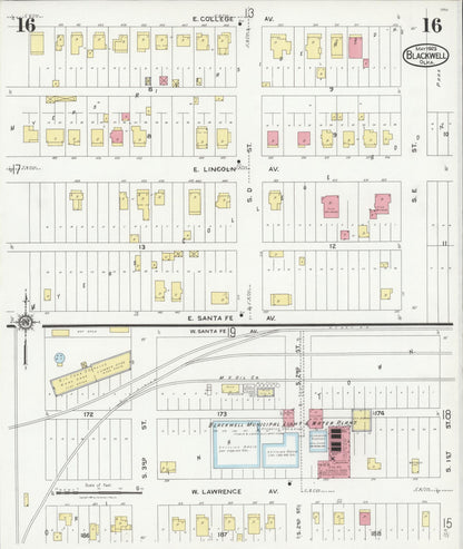 Sanborn Fire Insurance Map from Blackwell, Kay County, Oklahoma (1925), Sheet #0016 - Complete Map Set gallery image, historic Sanborn map, vintage wall art, Oklahoma Oklahoma