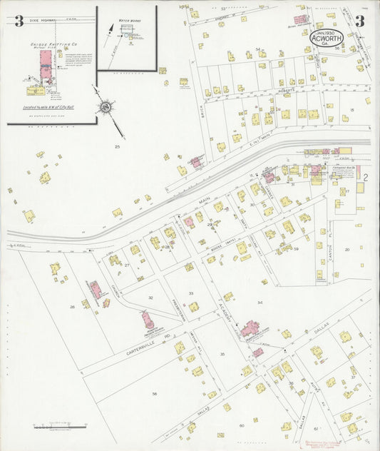 Sanborn Fire Insurance Map from Acworth, Cobb County, Georgia (1930), Sheet #0003 - Historic Sanborn Fire Insurance Map Print, vintage old map wall art, antique decor, genealogy gift, Georgia Georgia map