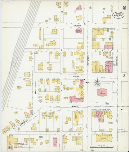 Sanborn Fire Insurance Map from Monroe, Union County, North Carolina (1902), Sheet #0002 - Complete Map Set gallery image, historic Sanborn map, vintage wall art, North Carolina North Carolina