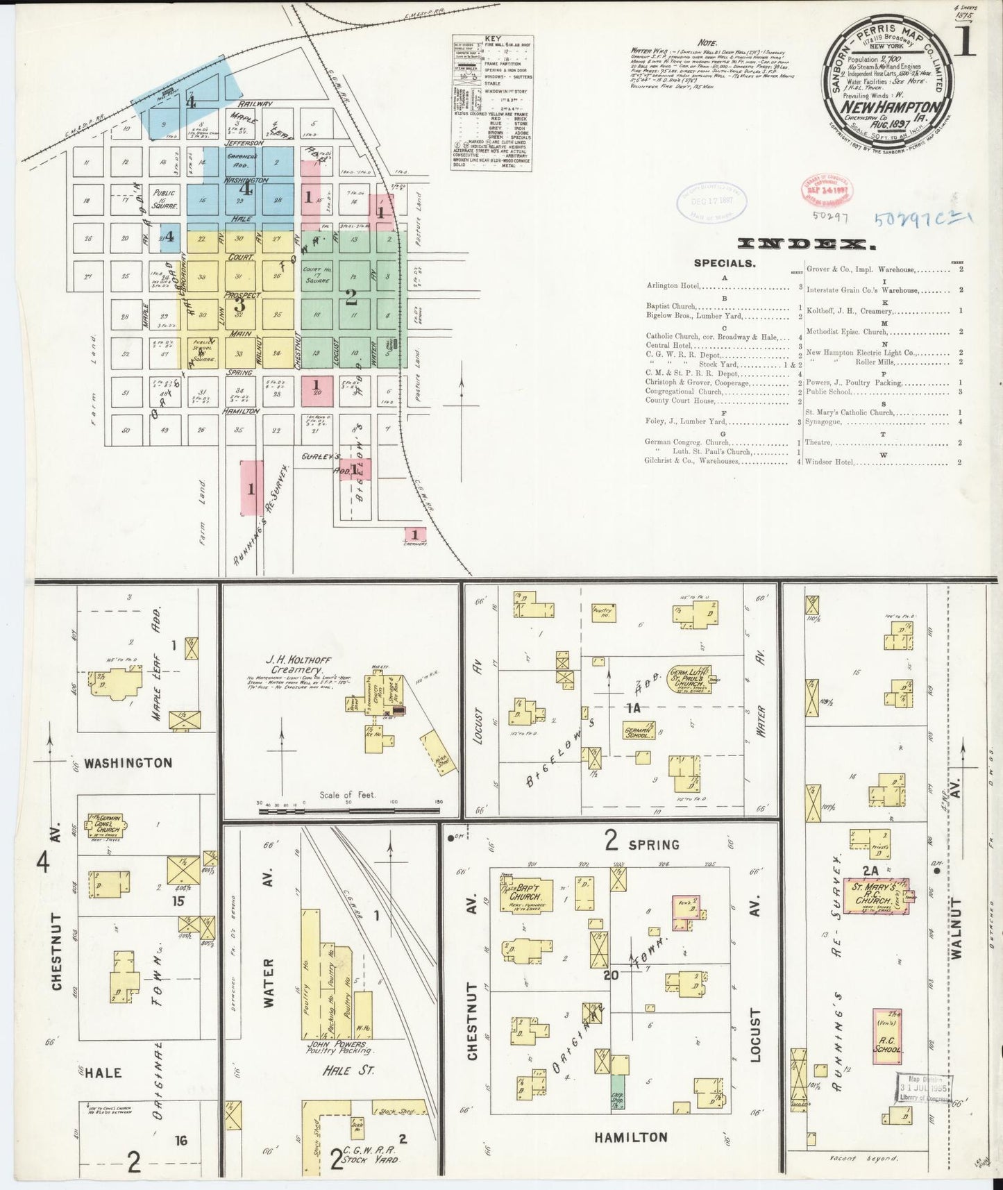 Sanborn Fire Insurance Map from New Hampton, Chickasaw County, Iowa (1897), Sheet #0001 - Historic Sanborn Fire Insurance Map Print