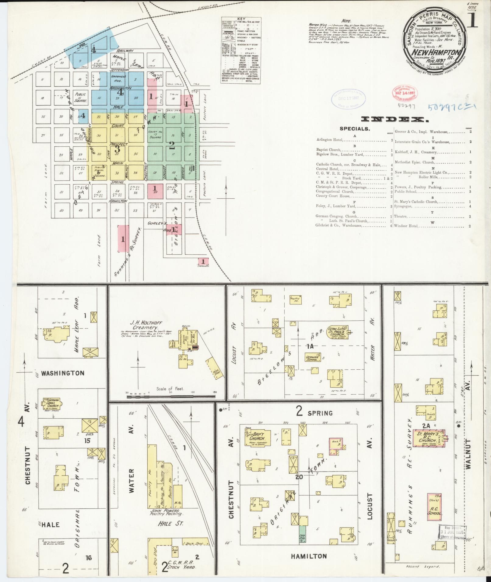 Sanborn Fire Insurance Map from New Hampton, Chickasaw County, Iowa (1897), Sheet #0001 - Historic Sanborn Fire Insurance Map Print
