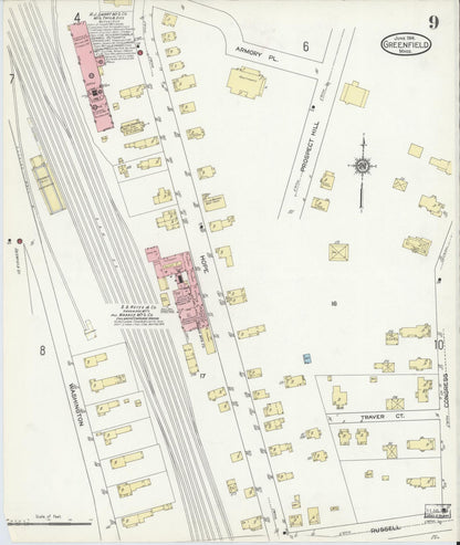 Sanborn Fire Insurance Map from Greenfield, Franklin County, Massachusetts (1914), Sheet #0009 - Complete Map Set gallery image, historic Sanborn map, vintage wall art, Massachusetts Massachusetts