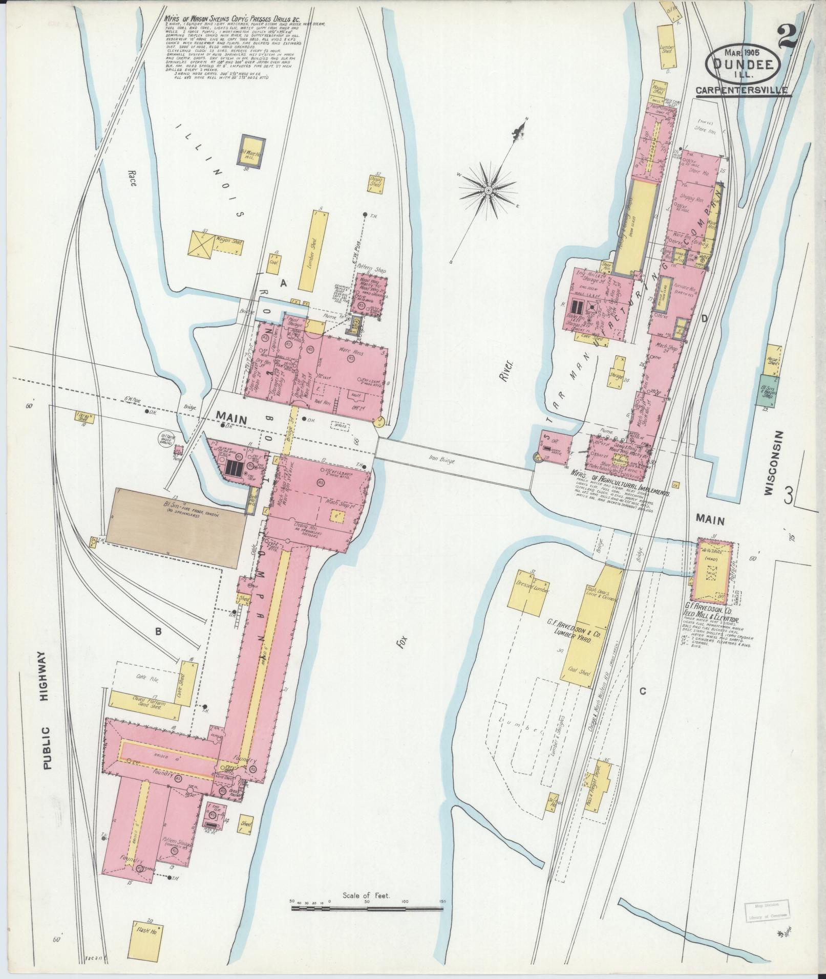 Sanborn Fire Insurance Map from Dundee, Kane County, Illinois (1905), Sheet #0002 - Complete Map Set gallery image, historic Sanborn map, vintage wall art, Illinois Illinois