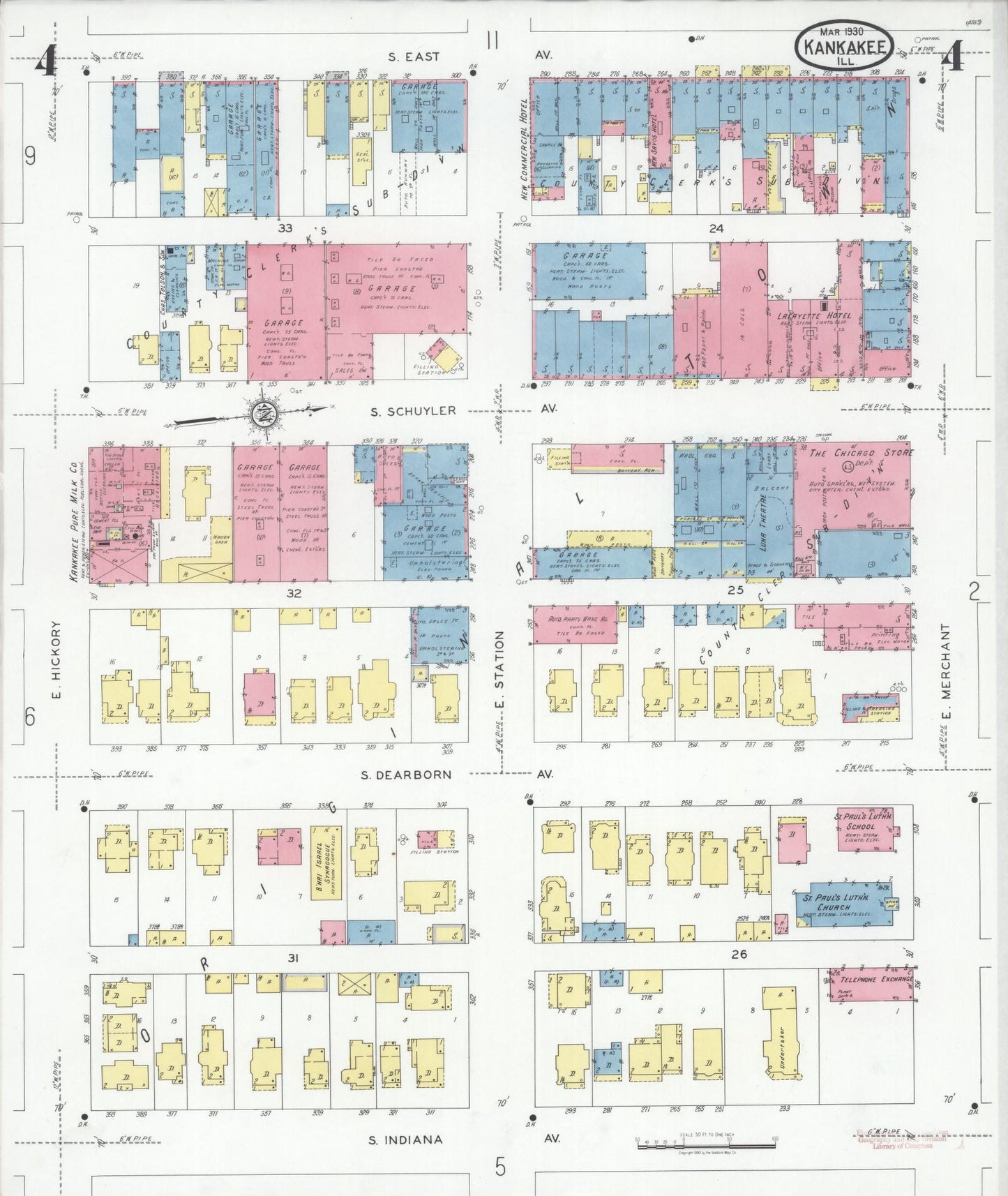 Sanborn Fire Insurance Map from Kankakee, Kankakee County, Illinois (1930), Sheet #0004 - Historic Sanborn Fire Insurance Map Print, vintage old map wall art, antique decor, genealogy gift, Illinois Illinois map