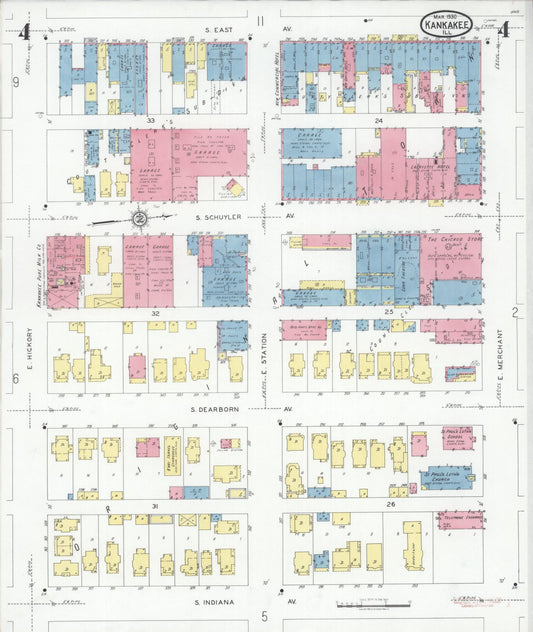 Sanborn Fire Insurance Map from Kankakee, Kankakee County, Illinois (1930), Sheet #0004 - Historic Sanborn Fire Insurance Map Print, vintage old map wall art, antique decor, genealogy gift, Illinois Illinois map